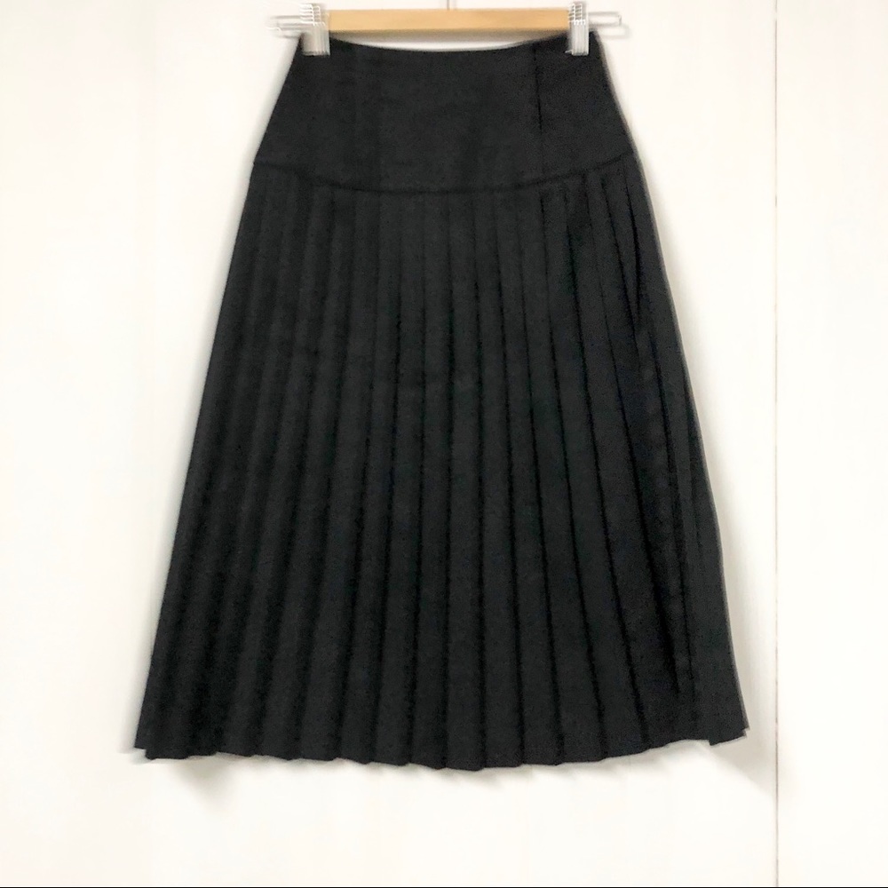 Vintage Black Pleated Midi Skirt Made in Canada